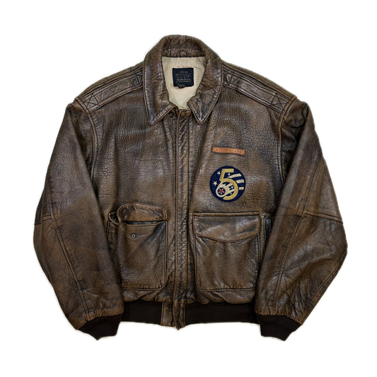 Chaqueta De Piel Gráfica Avirex Tipo A-2 - L - Palancia Retro