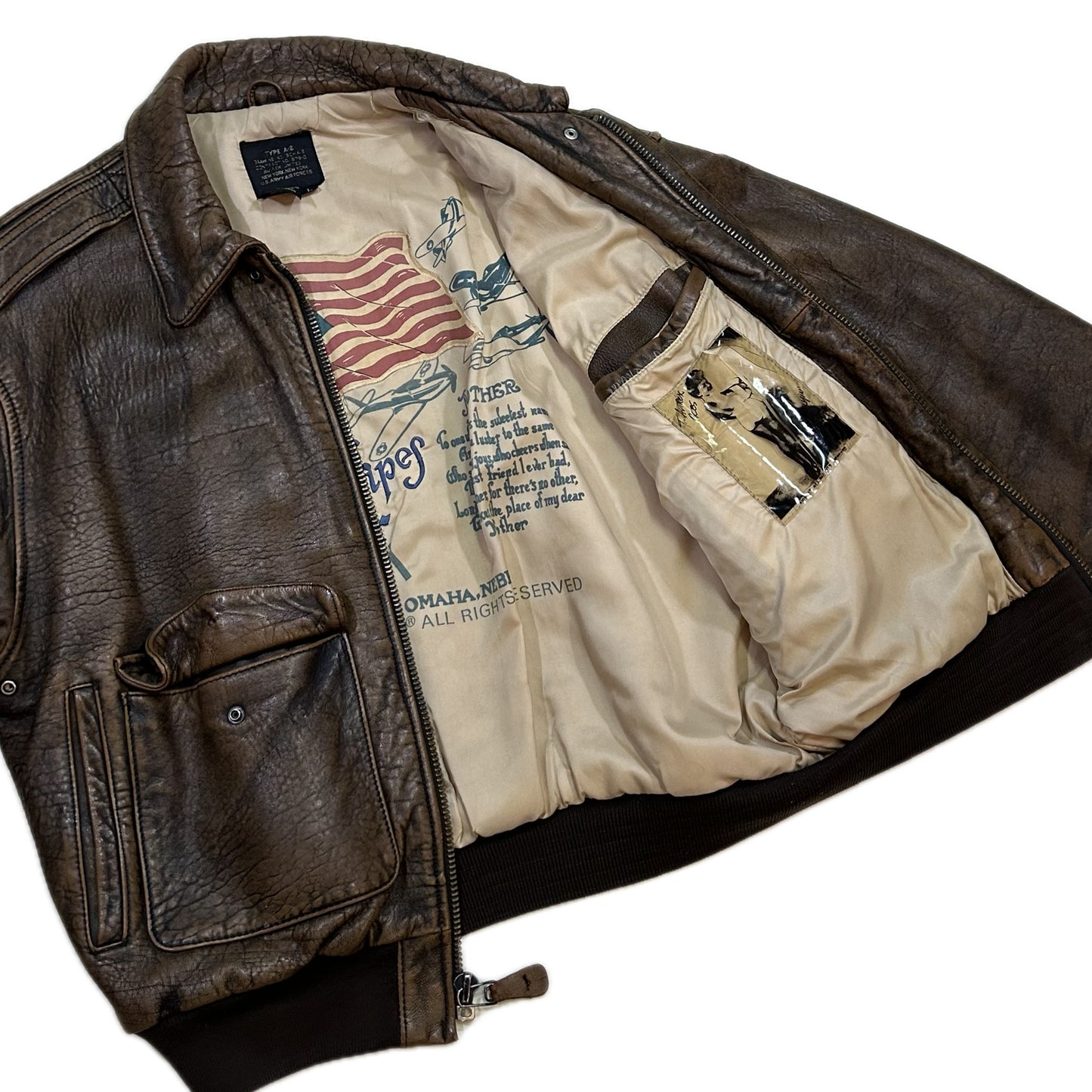 Chaqueta De Piel Gráfica Avirex Tipo A-2 - L - Palancia Retro