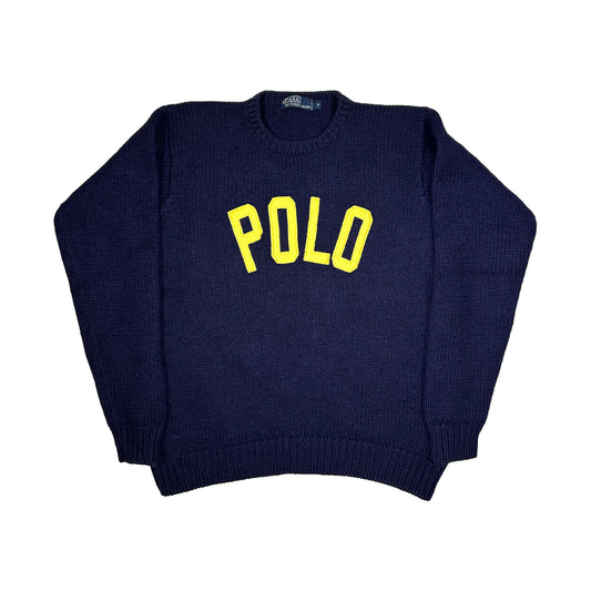 Jersey de lana Polo Ralph Lauren POLO university spellout 90's - M - Palancia Retro