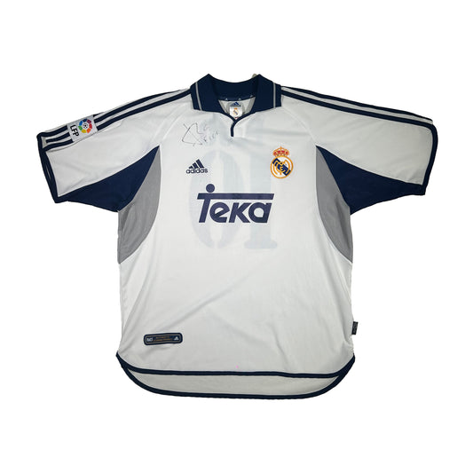 Camiseta de fútbol Adidas Real Madrid CF temporada 2000-2001 home kit dorsal 10 y firmada por Luis Figo - L - Palancia Retro
