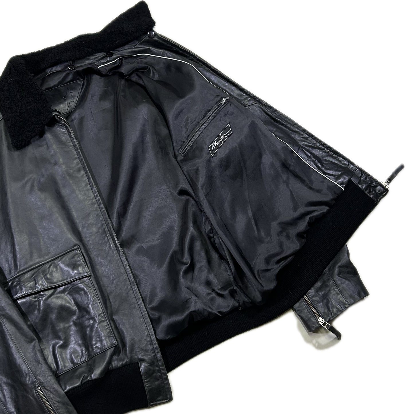 Chaqueta de aviador de piel efecto papel Mugler - L