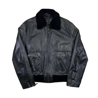 Mugler Paper Effect Leather Aviator Jacket - L