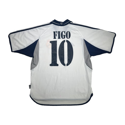 Camiseta de fútbol Adidas Real Madrid CF temporada 2000-2001 home kit dorsal 10 y firmada por Luis Figo - L